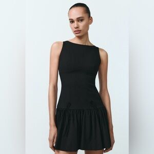 NWT Zara Black Sleeveless Bow Dress in Black